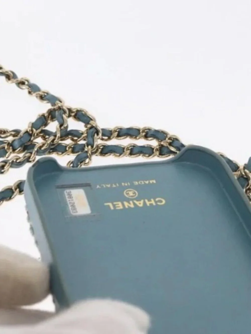 CHANEL iPhone Case Tweed Light Blue CC Auth bs32870